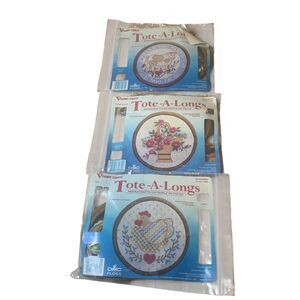 Tote-A-Longs Vogart Crafts Embroidery Hoop Kits Lot Of 3 Country Farmhouse